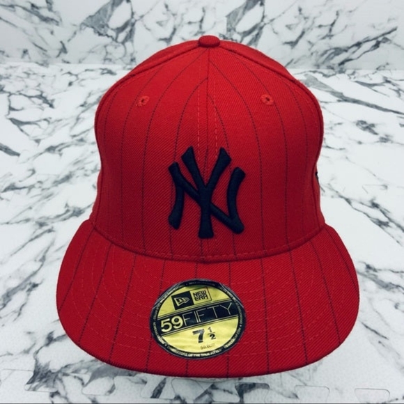 Men's New Era Cap MLB NY Yankees Red | Black Pinstripes 59FIFTY NWT - Picture 2 of 5